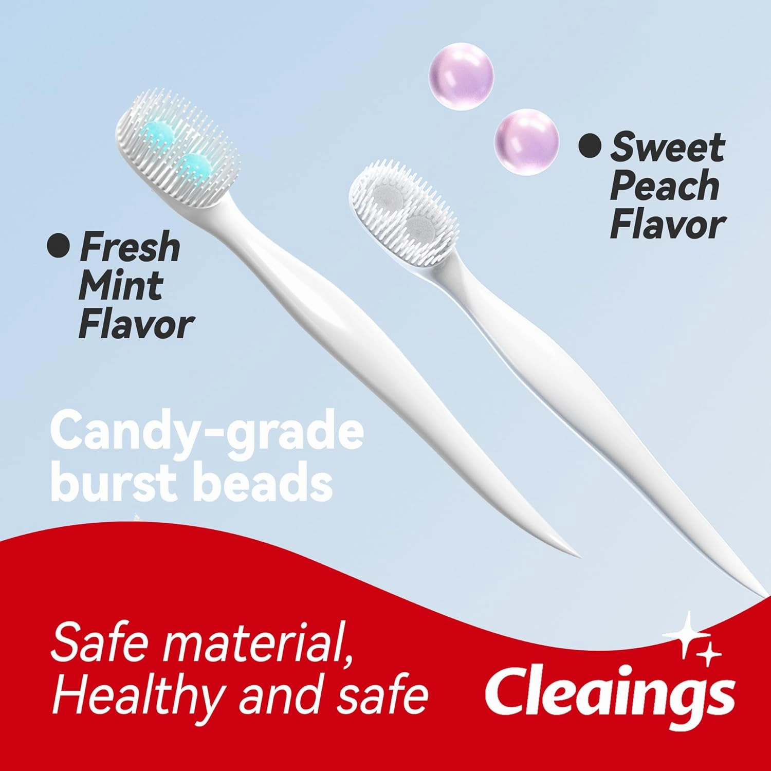 cleaings® Disposable Mini Toothbrushes with 2 Toothpaste Beads, Toothpick & Tongue Cleaner – Travel Essentials, On-The-Go Oral Care, 20 Count-Mixed Flavor（Pack of 5）