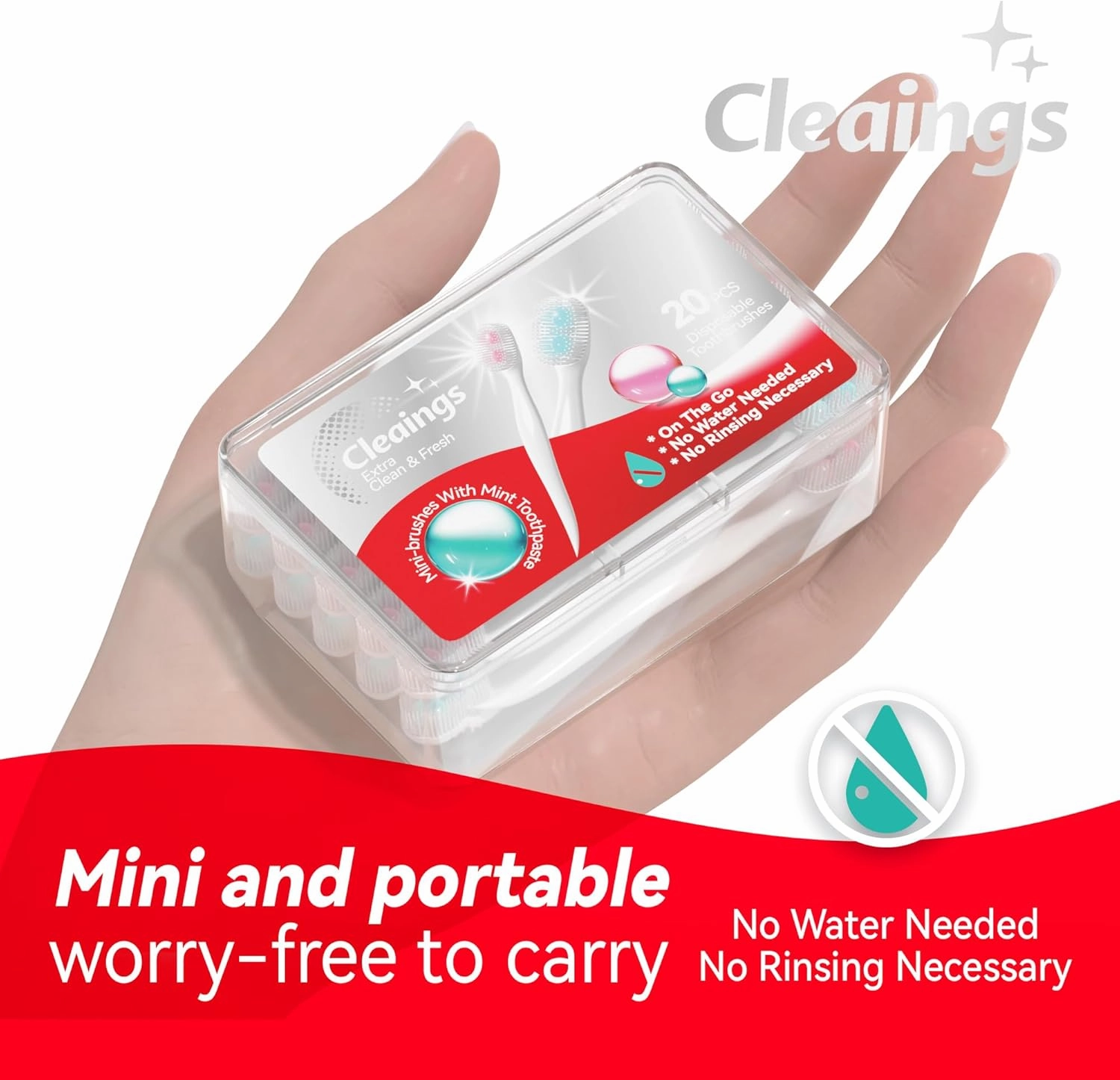 cleaings® Disposable Mini Toothbrushes with 2 Toothpaste Beads, Toothpick & Tongue Cleaner – Travel Essentials, On-The-Go Oral Care, 20 Count-Mixed Flavor（Pack of 5）