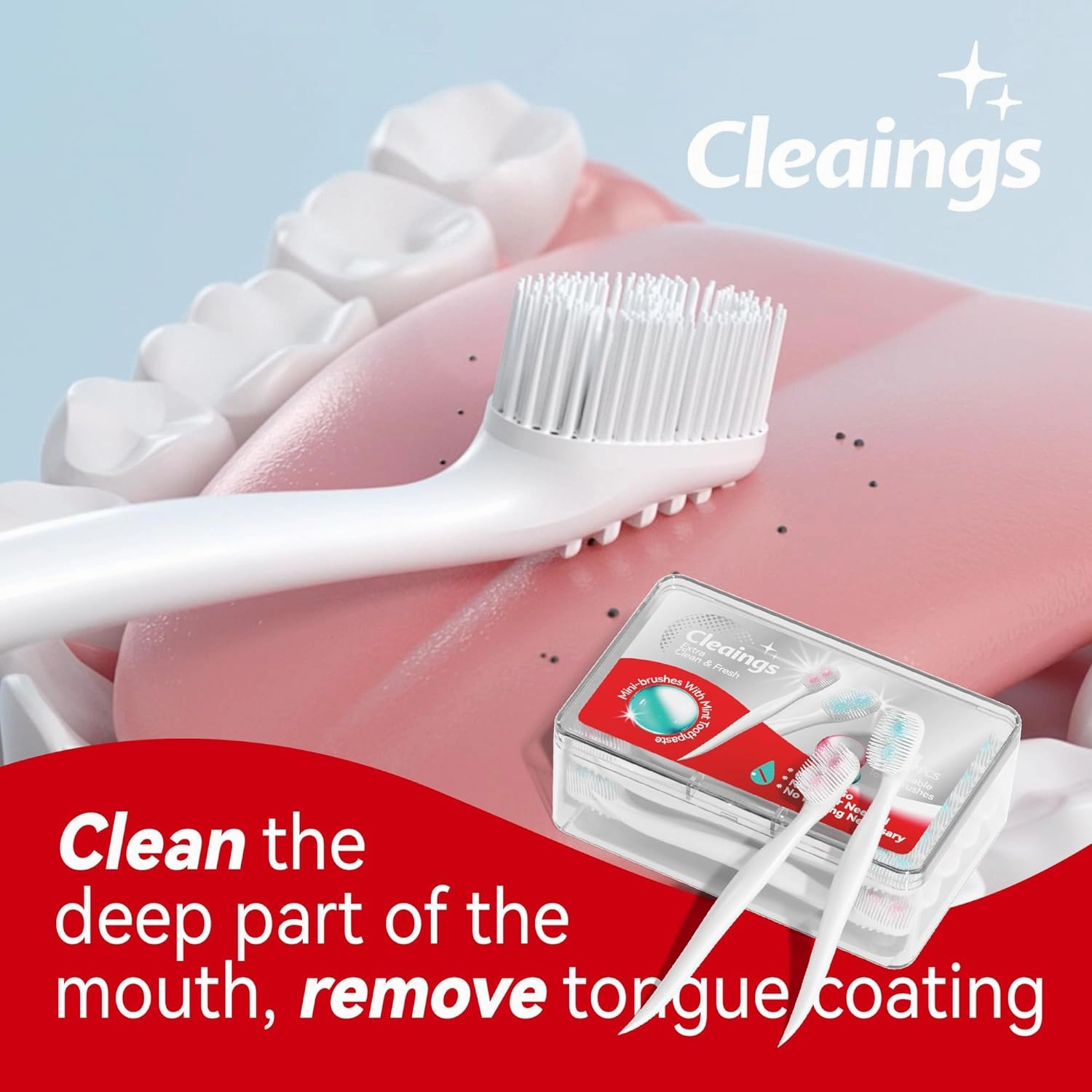 cleaings® Disposable Mini Toothbrushes with 2 Toothpaste Beads, Toothpick & Tongue Cleaner – Travel Essentials, On-The-Go Oral Care, 20 Count-Mixed Flavor（Pack of 5）
