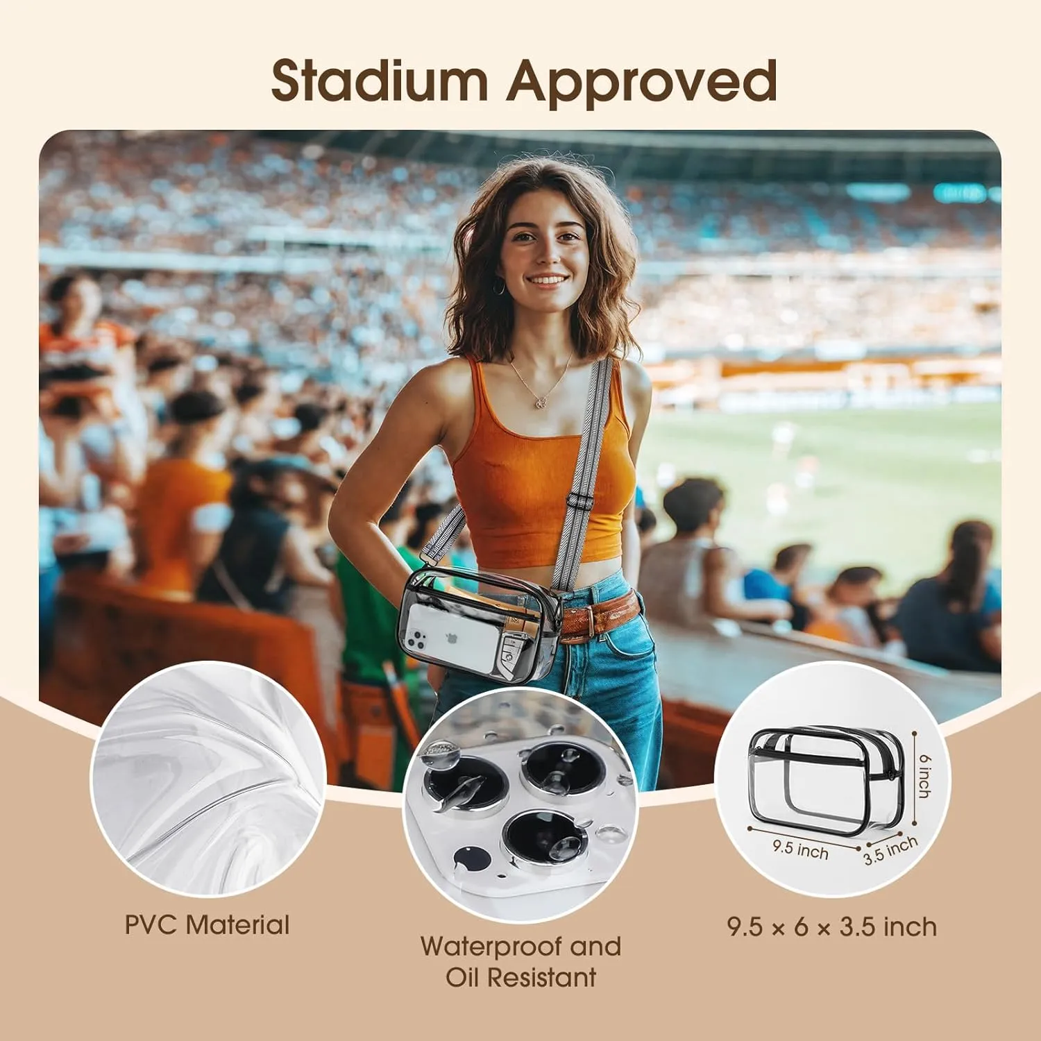 Clear Bag For Stadium Events, Clear Purse Stadium Crossbody Bag