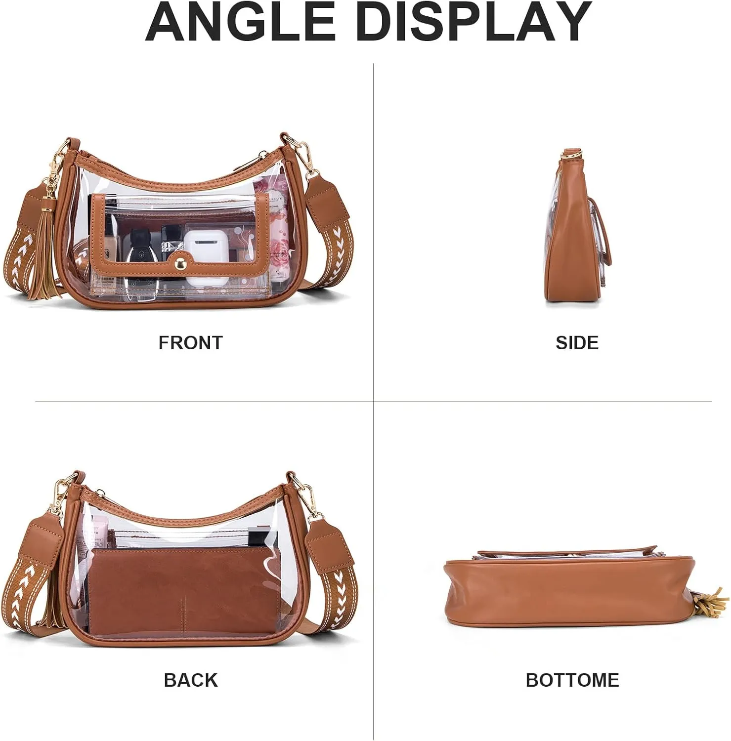 Clear Bag for Stadium Events, Clear Purses for Women, Crossbody Stadium Approved
