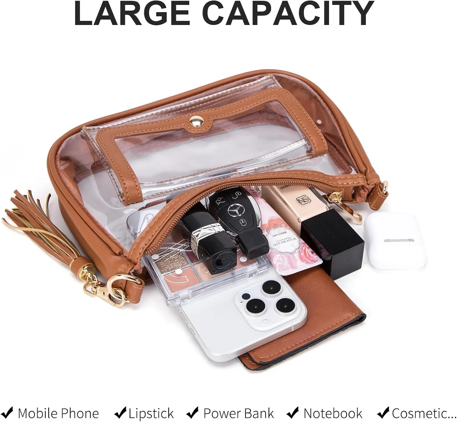 Clear Bag for Stadium Events, Clear Purses for Women, Crossbody Stadium Approved