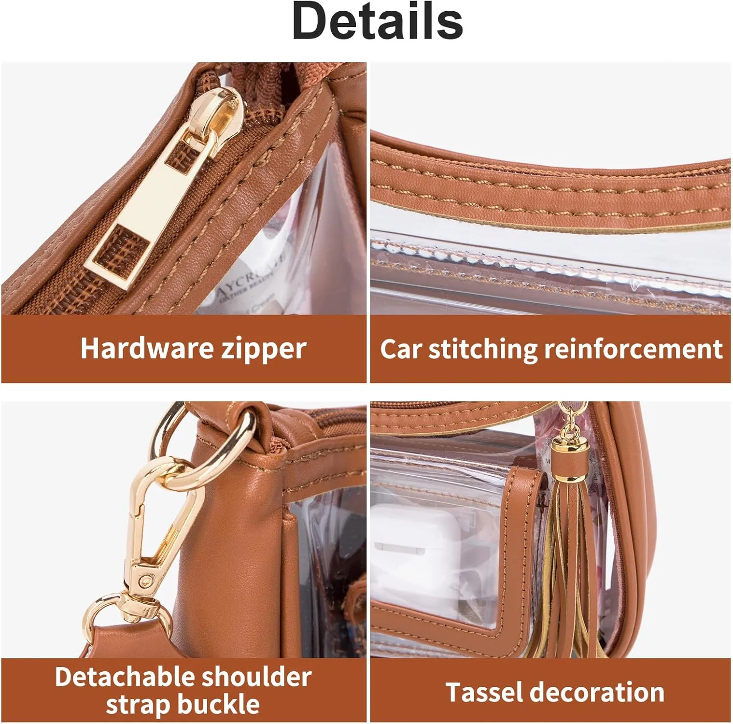 Clear Bag for Stadium Events, Clear Purses for Women, Crossbody Stadium Approved
