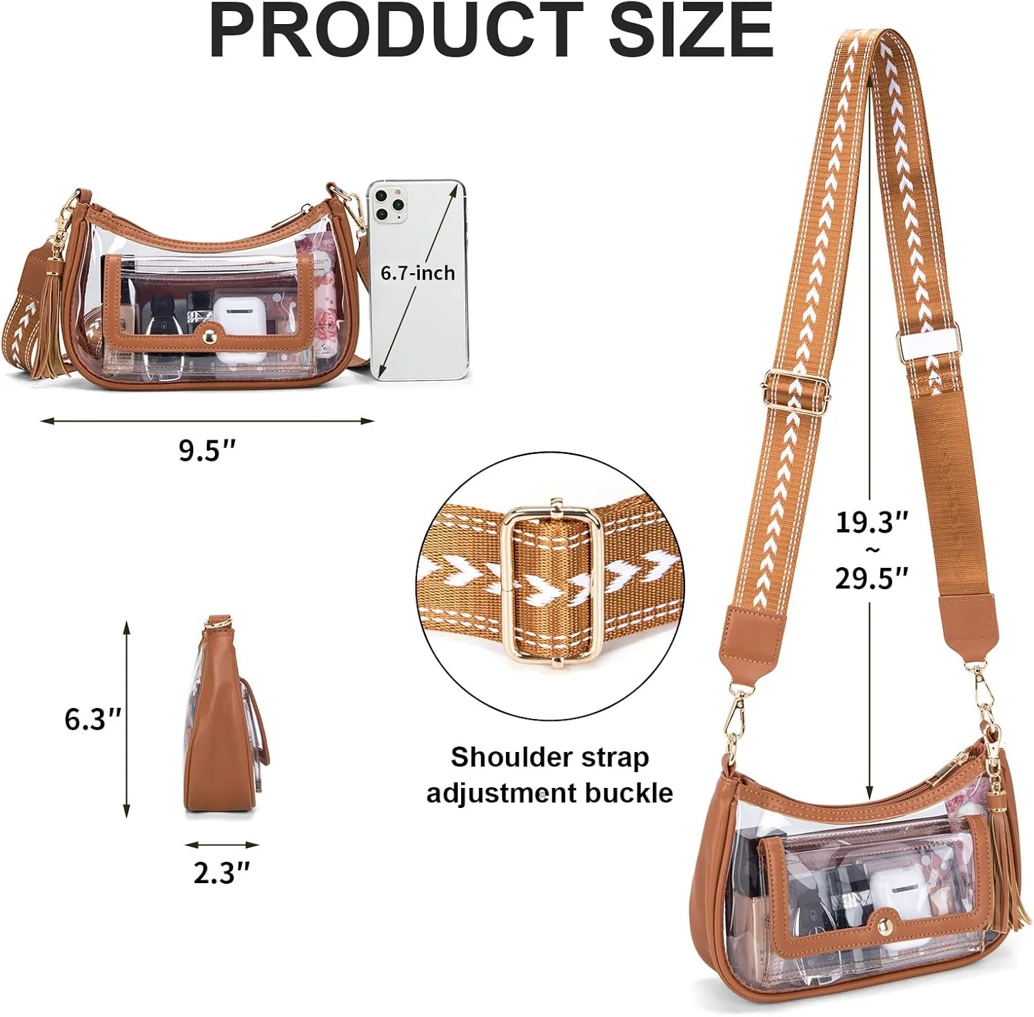 Clear Bag for Stadium Events, Clear Purses for Women, Crossbody Stadium Approved