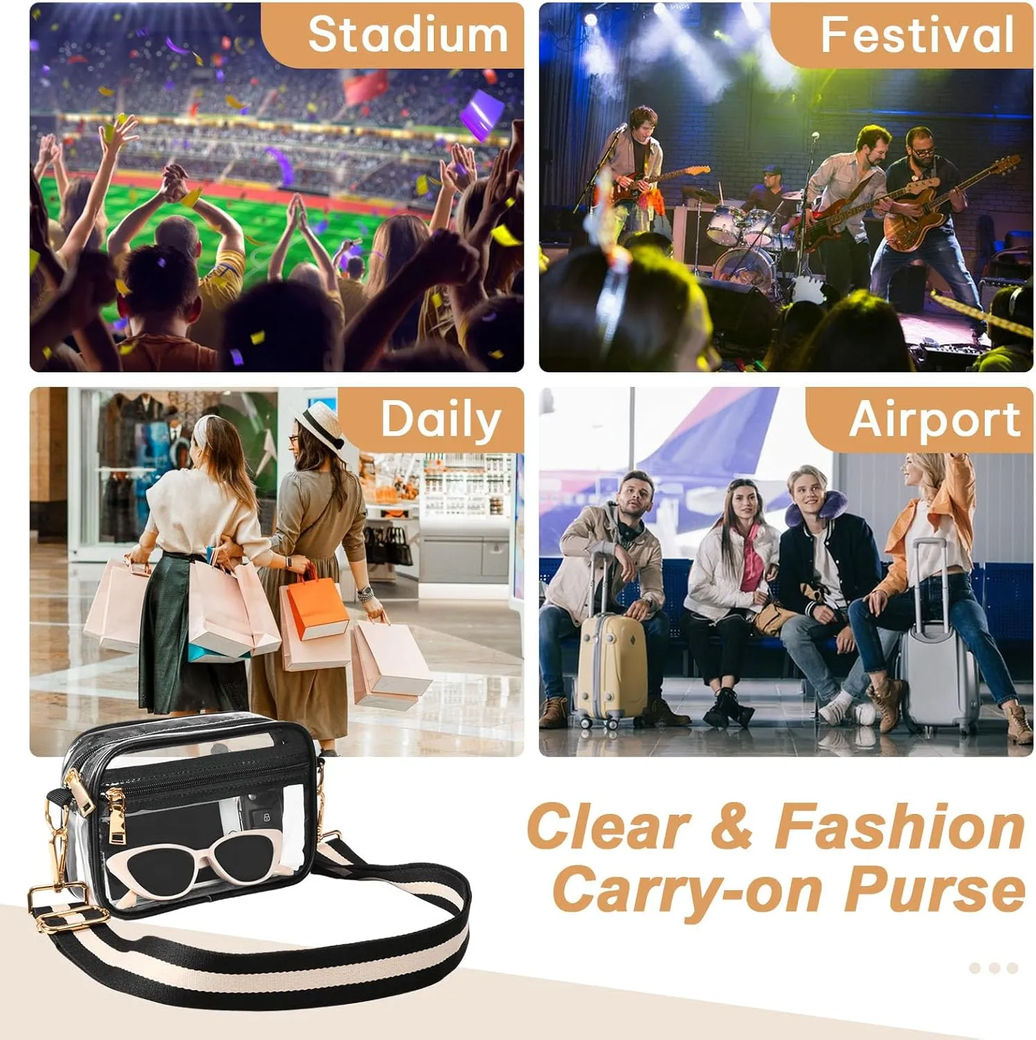 Clear Crossbody Bag Stadium Approved, Clear Purses for Women, Small Clear Stadium Bag for Concerts Sports Events