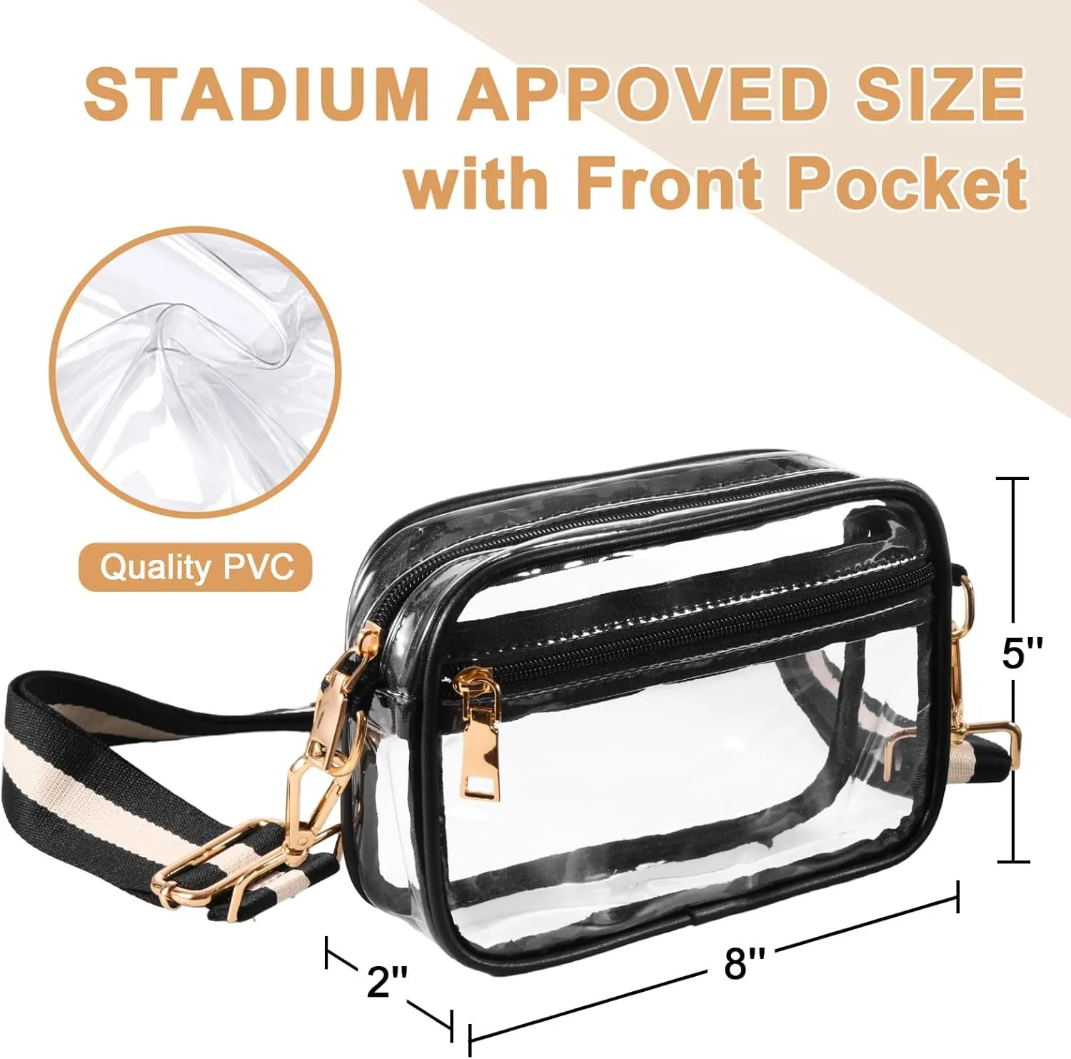 Clear Crossbody Bag Stadium Approved, Clear Purses for Women, Small Clear Stadium Bag for Concerts Sports Events