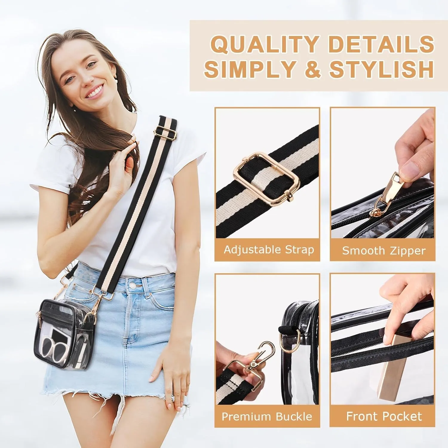 Clear Crossbody Bag Stadium Approved, Clear Purses for Women, Small Clear Stadium Bag for Concerts Sports Events