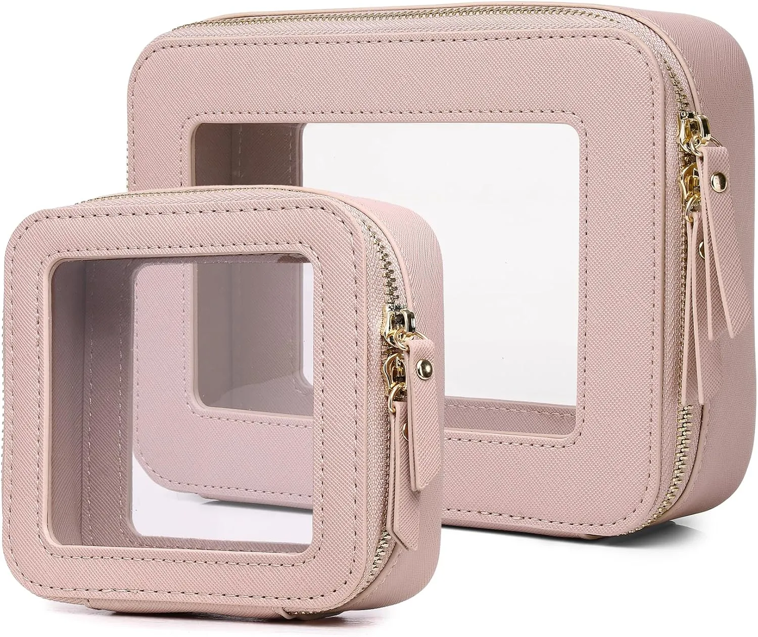 Clear Makeup Bag Waterproof Travel Case for Cosmetics and Toiletries Women's Purse Organizer and Clear Car Bag with Zipper (Pink, M MINI)