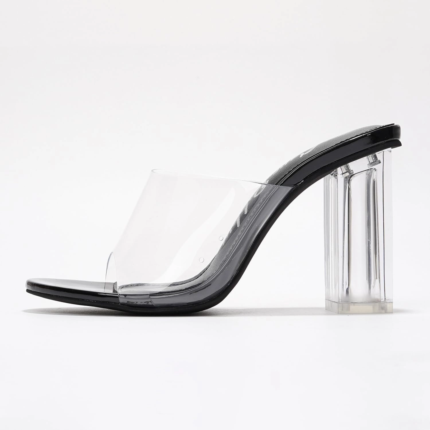 Clear Chunky Heels for Women- Comfy Slip on Heels for Women with Transparent Upper, 3.5-inch Lucite Block Heel & Genuine Leather Insole- Classy Open Toe Wedge Heels for Women (Fusion.A)