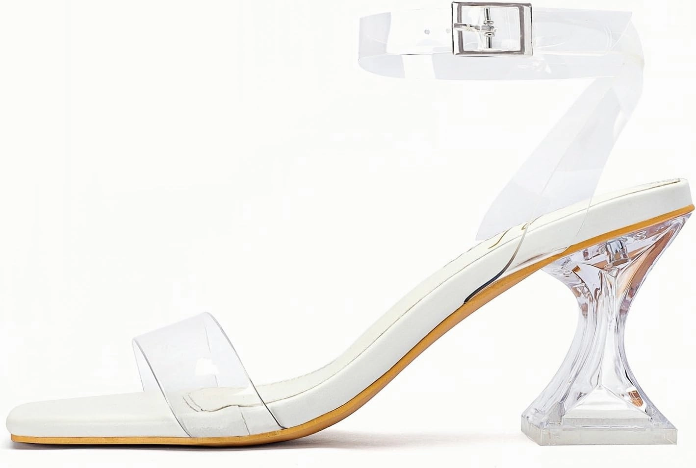Clear Heels for Women Chunky Heel Sexy Open Square Toe Clear Ankle Strap Block Low Heeled Sandals