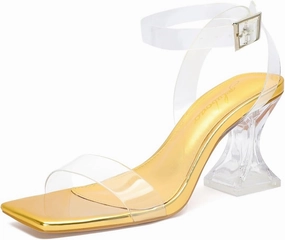 Clear Heels for Women Chunky Heel Sexy Open Square Toe Clear Ankle Strap Block Low Heeled Sandals
