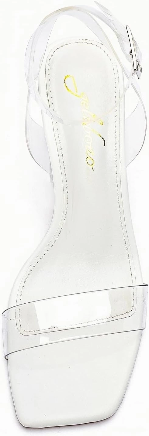 Clear Heels for Women Chunky Heel Sexy Open Square Toe Clear Ankle Strap Block Low Heeled Sandals