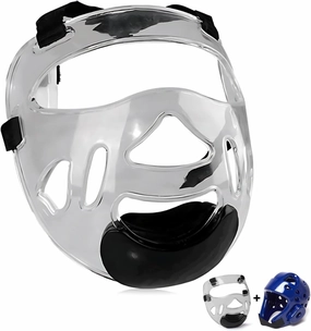 Clear Taekwondo Mask Protective Detachable Thickening Face Shield Head Cover, Face Protection Cover Head Gear Face Guard for Child Boxing Karate, White