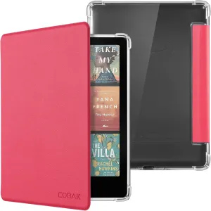 CoBak Case for 7" Ereader - New PU Leather Cover and Clear Soft Silicone Back Cover with Auto Sleep Wake Feature