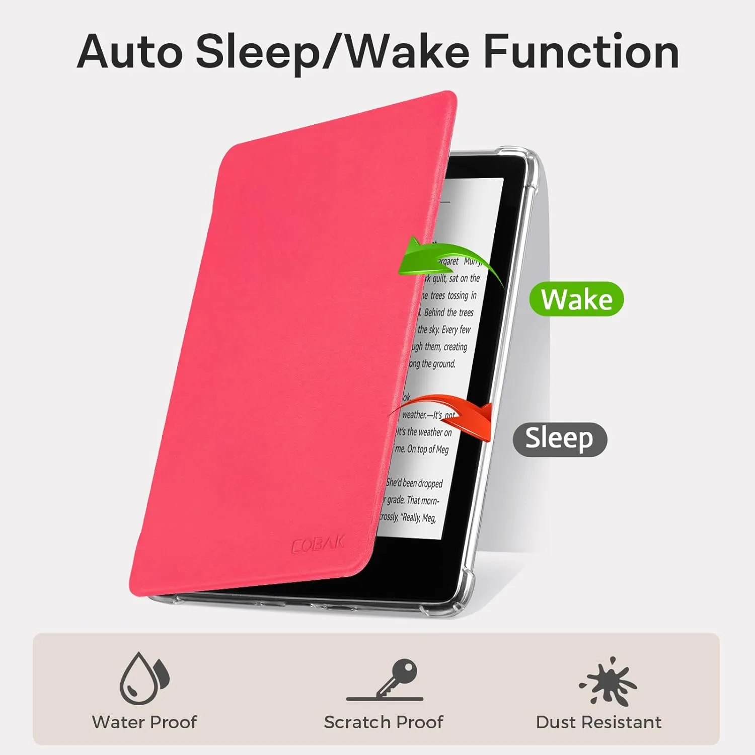 CoBak Case for 7" Ereader - New PU Leather Cover and Clear Soft Silicone Back Cover with Auto Sleep Wake Feature