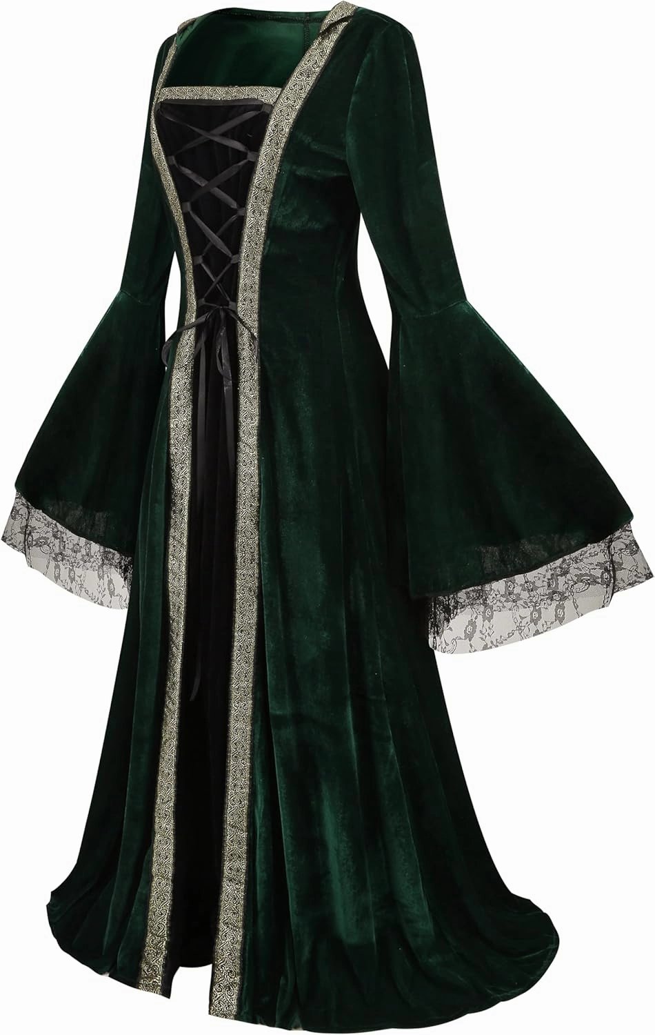 Colorful House Women Medieval Tea Party Dress Victorian Era Bubble Sleeves Velvet High Waist Long Dress with Belt and Gloves