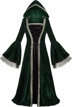 Colorful House Women Medieval Tea Party Dress Victorian Era Bubble Sleeves Velvet High Waist Long Dress with Belt and Gloves