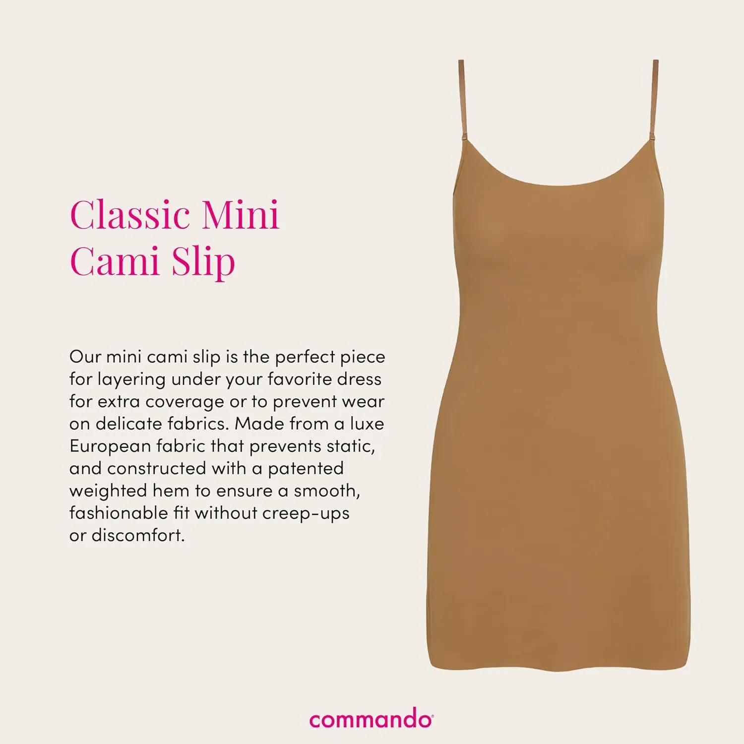 commando - Classic Mini Cami Slip | Short Full Slip Perfect for Sheer Dresses | Anti Static | Smooth, Barely-There Feel