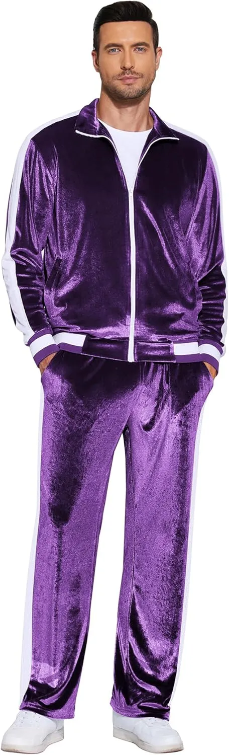 COOFANDY Mens Tracksuit 2 Piece Set Velour Velvet Sweatsuit Jogging Suits Full Zip Jacket Pants Outfits
