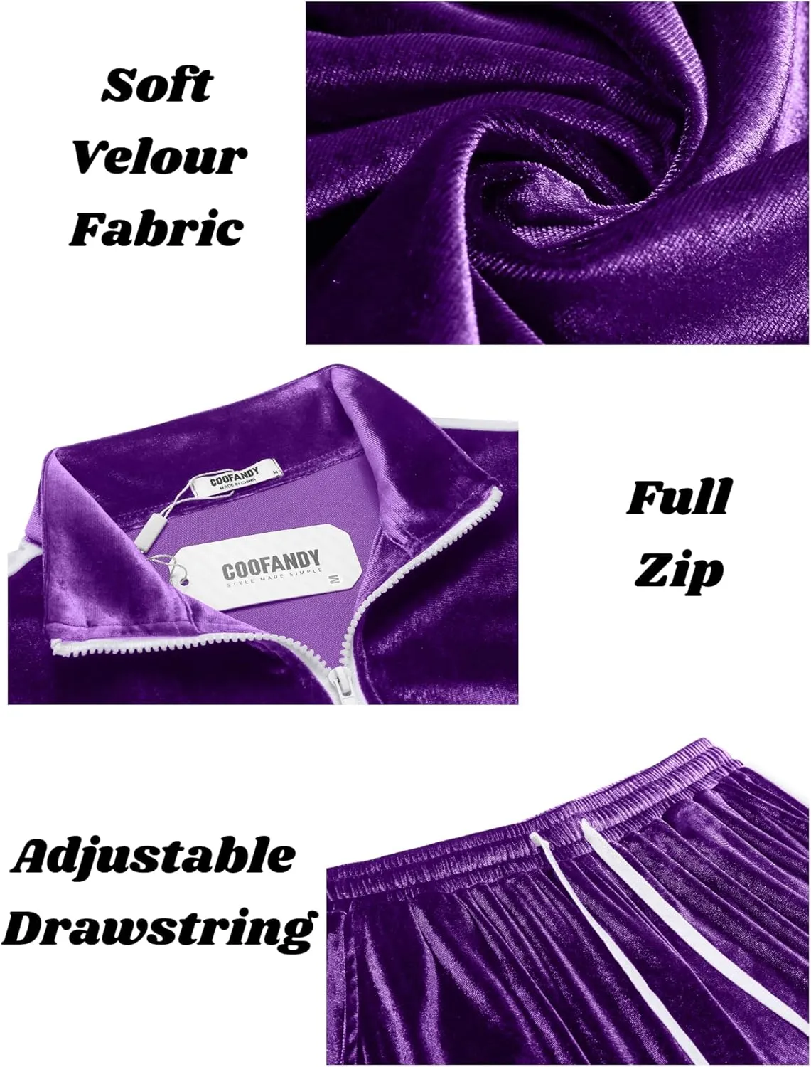 COOFANDY Mens Tracksuit 2 Piece Set Velour Velvet Sweatsuit Jogging Suits Full Zip Jacket Pants Outfits