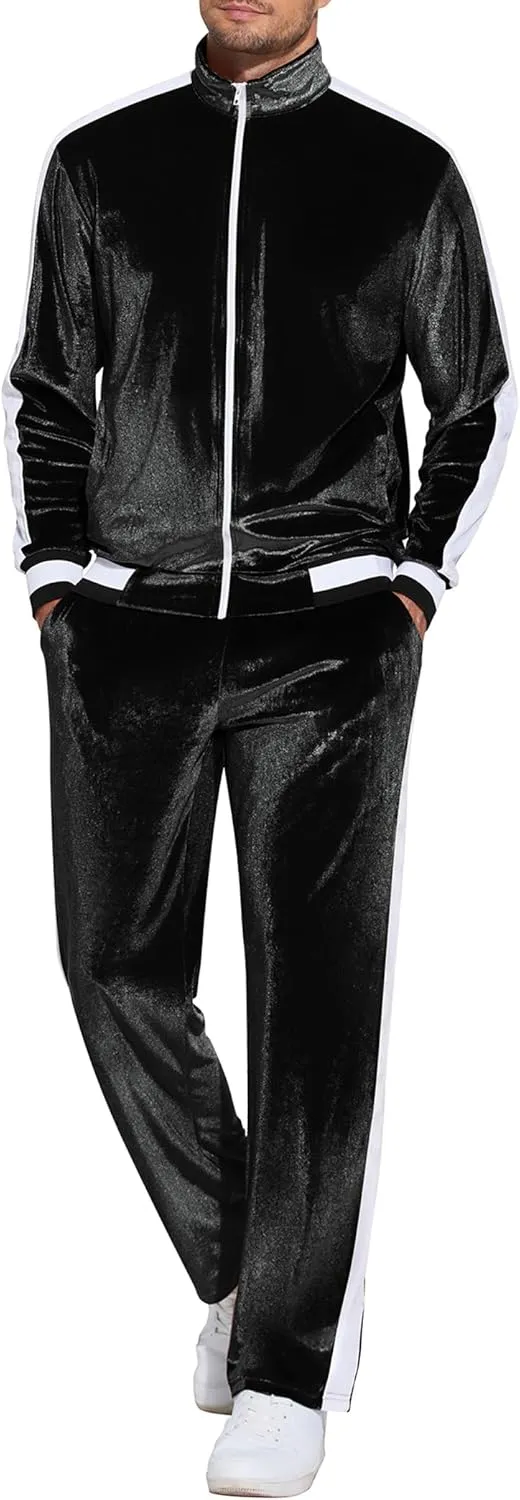 COOFANDY Mens Tracksuit 2 Piece Set Velour Velvet Sweatsuit Jogging Suits Full Zip Jacket Pants Outfits