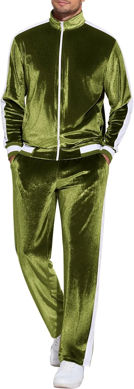 COOFANDY Mens Tracksuit 2 Piece Set Velour Velvet Sweatsuit Jogging Suits Full Zip Jacket Pants Outfits