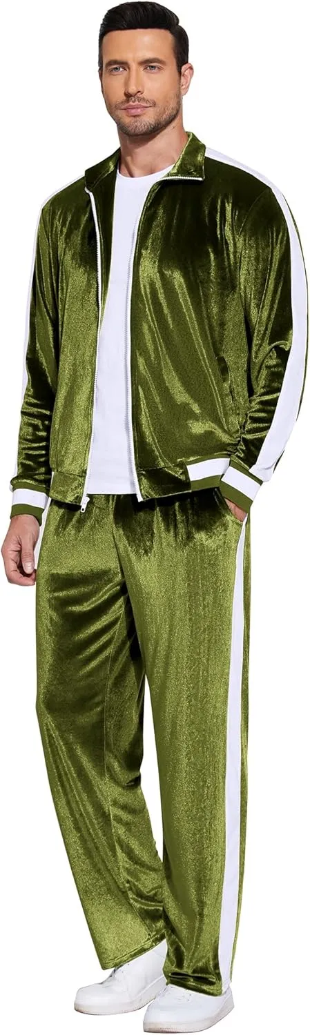COOFANDY Mens Tracksuit 2 Piece Set Velour Velvet Sweatsuit Jogging Suits Full Zip Jacket Pants Outfits