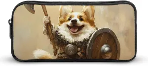 Corgi Dog Ancient Warrior Soldier Pencil Case Makeup Bag Easy to Clean Portable Pencil Pouch Office Organizer