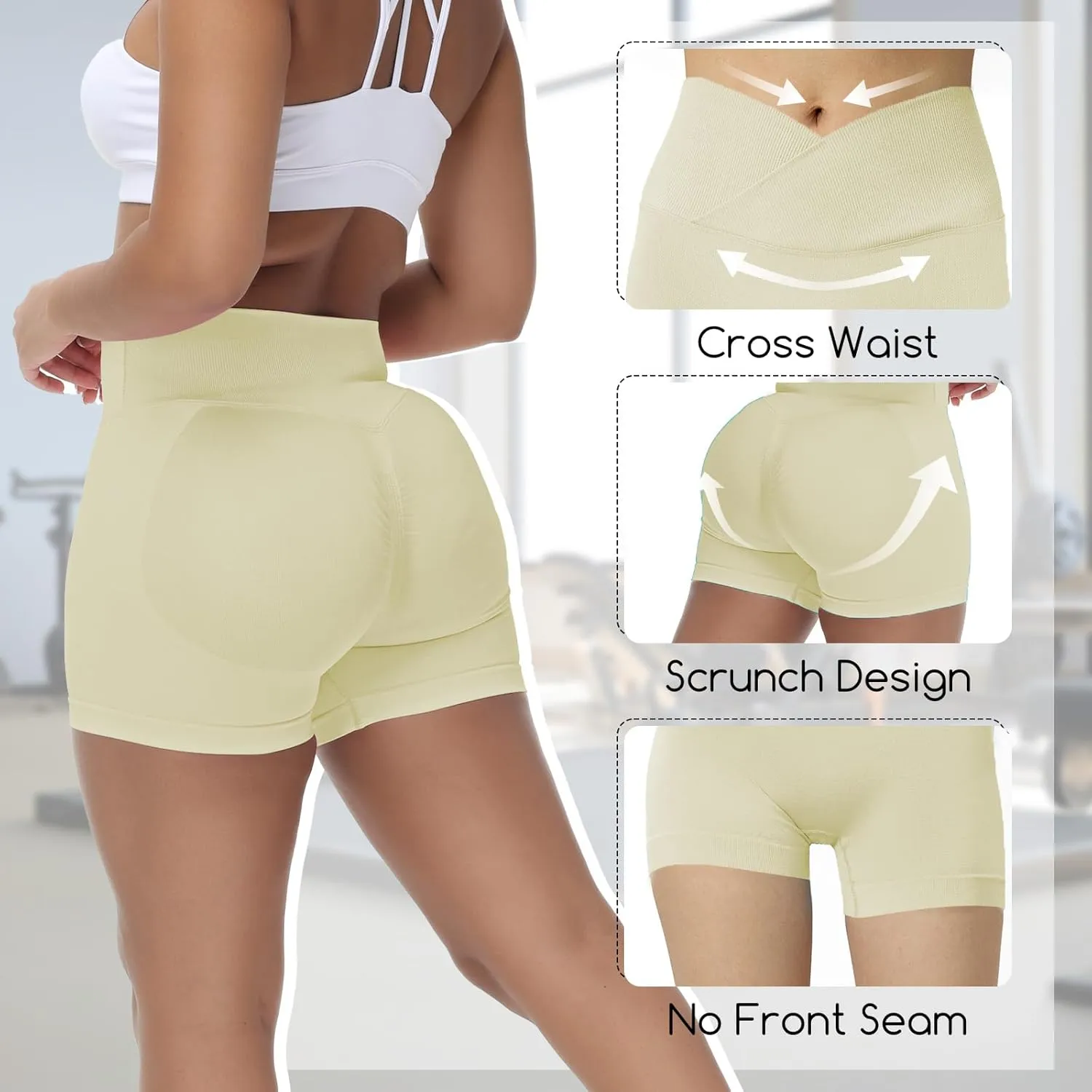Coume 3 Pack Workout Shorts for Women Waist Seamless High Cross Scrunch Butt Lifting Biker Gym Yoga Athletic Booty Shorts