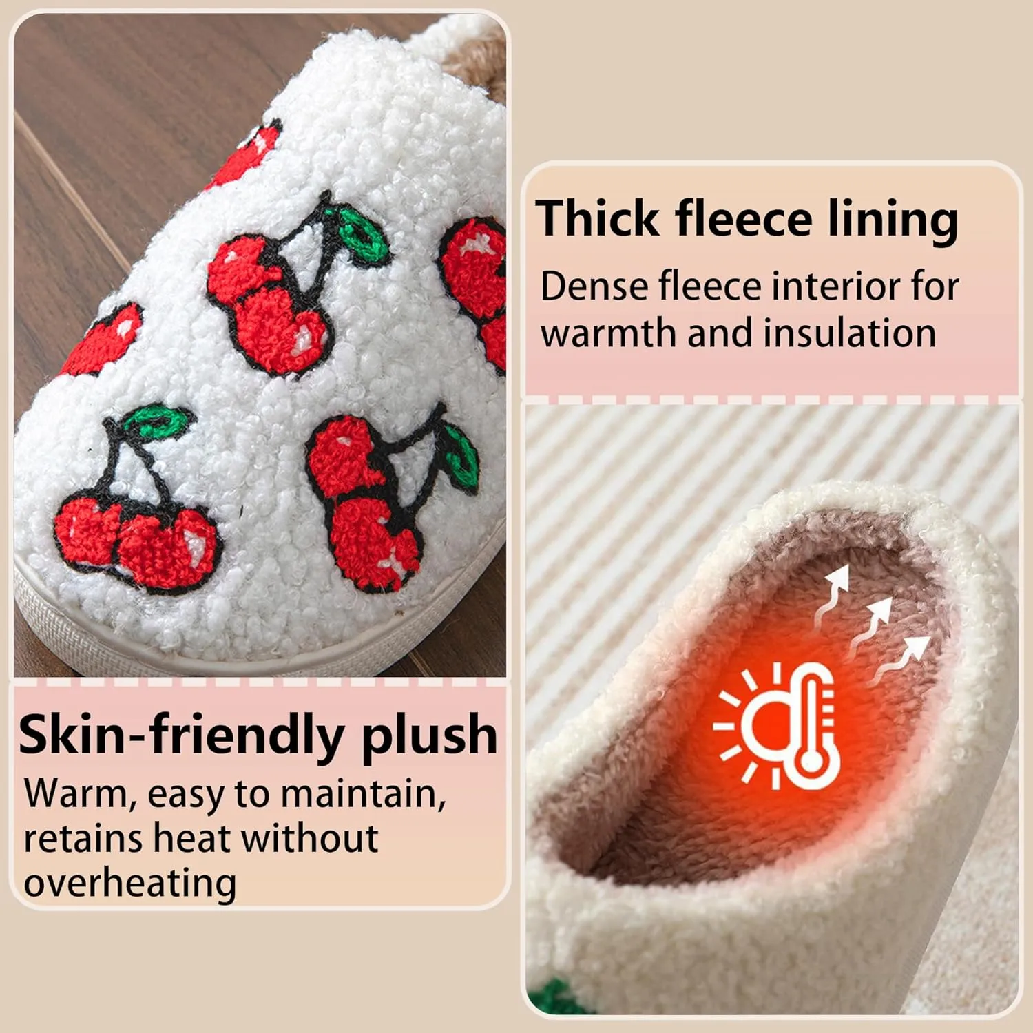 Cozy Cotton Fruit Motif Plush Slippers for Couples - Kawaii Anti-Skid Indoor Shoes, Comfortable and Warm Home Footwear
