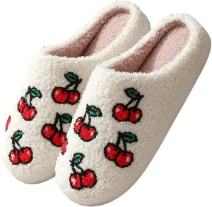 Cozy Cotton Fruit Motif Plush Slippers for Couples - Kawaii Anti-Skid Indoor Shoes, Comfortable and Warm Home Footwear