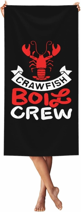 Crawfish Boil Crew Beach Towel 55x27.5 Inches - Ultra Soft Quick Dry Sand Towel, Lightweight Large Bath Towel for Pool, Summer, Travel