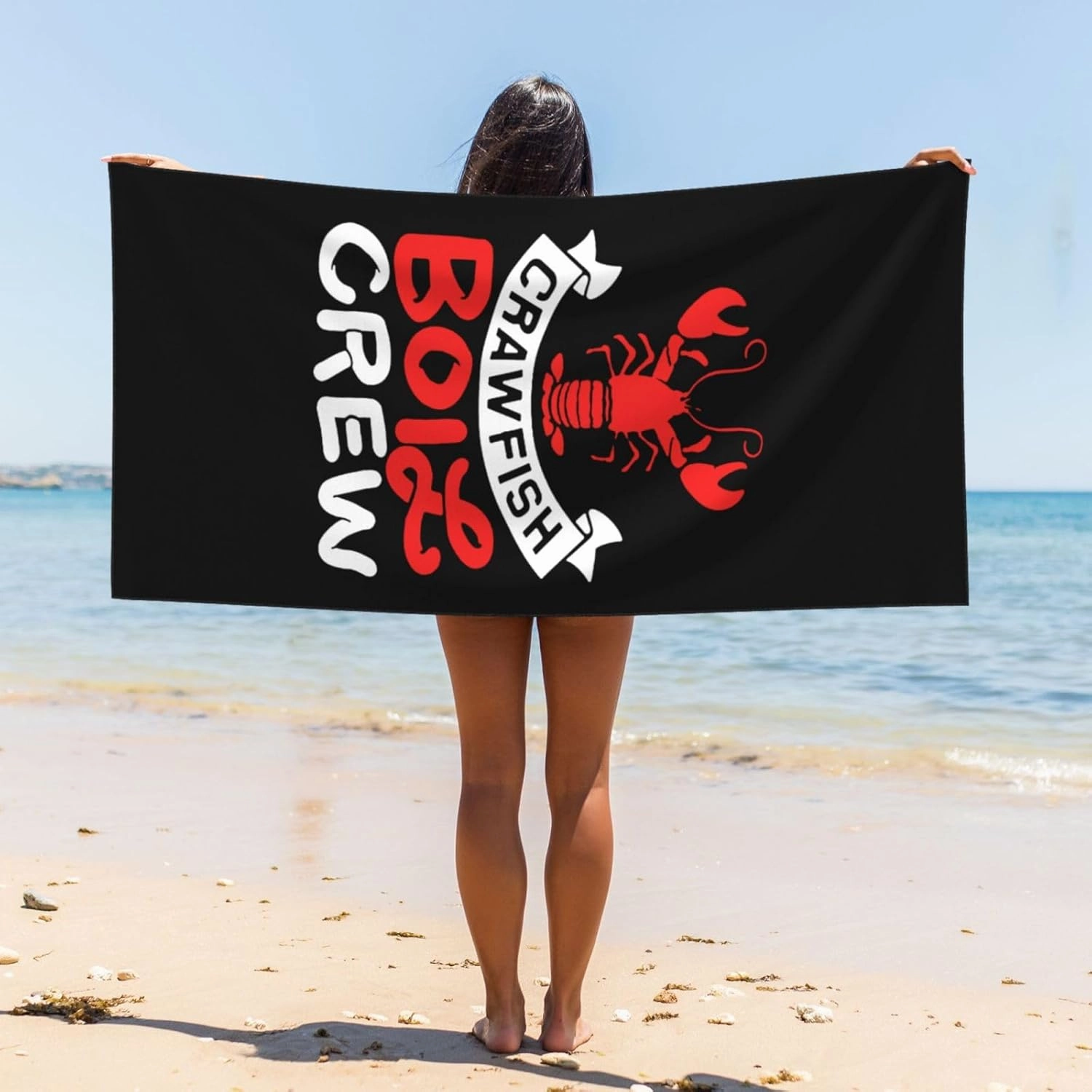 Crawfish Boil Crew Beach Towel 55x27.5 Inches - Ultra Soft Quick Dry Sand Towel, Lightweight Large Bath Towel for Pool, Summer, Travel
