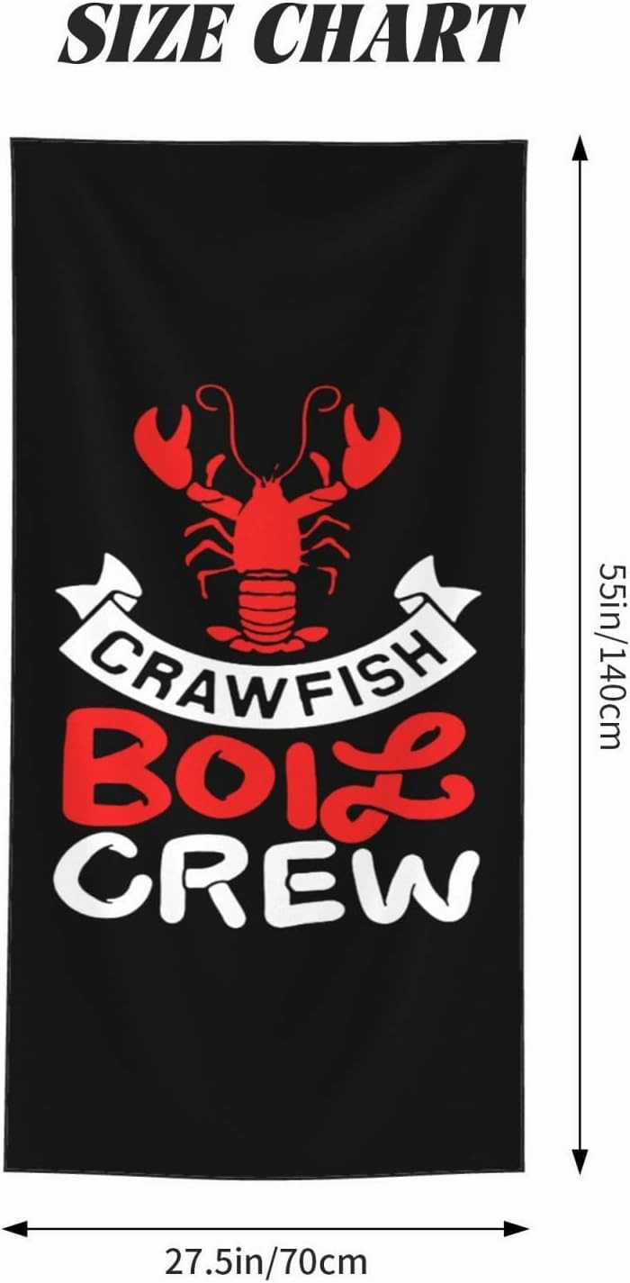 Crawfish Boil Crew Beach Towel 55x27.5 Inches - Ultra Soft Quick Dry Sand Towel, Lightweight Large Bath Towel for Pool, Summer, Travel