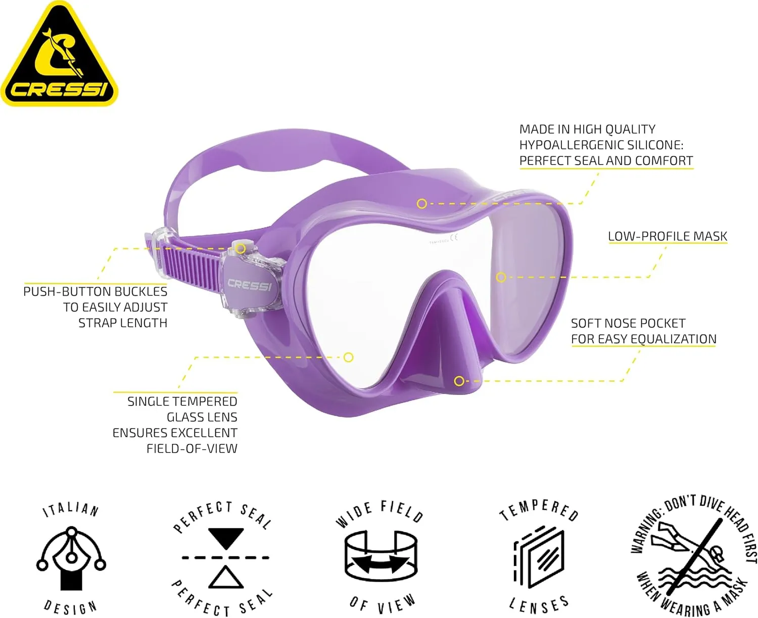 Cressi Scuba Diving Snorkeling Kit - Freediving Mask & Dry Snorkel - F1 & Supernova Dry: Designed in Italy