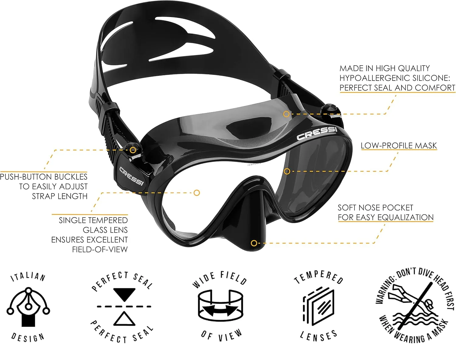 Cressi Scuba Diving Snorkeling Kit - Freediving Mask & Dry Snorkel - F1 & Supernova Dry: Designed in Italy