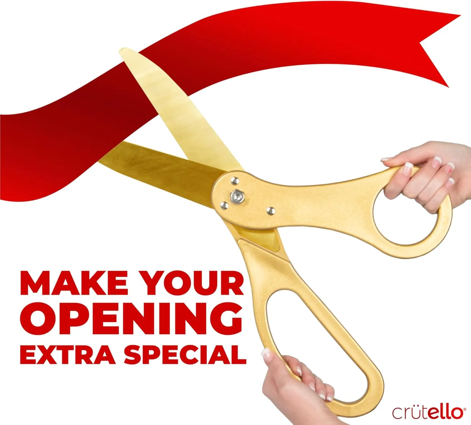 Crutello Ribbon Cutting Ceremony Kit - Grand Opening Ribbons and Scissors - 20" Giant Gold Scissors and 30 Foot Large Red Ribbon 4" Wide - Ceremonial Kit