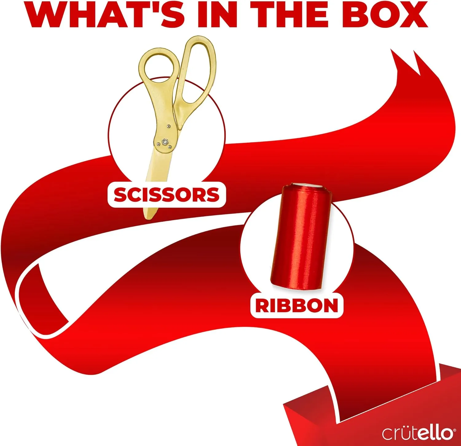 Crutello Ribbon Cutting Ceremony Kit - Grand Opening Ribbons and Scissors - 20" Giant Gold Scissors and 30 Foot Large Red Ribbon 4" Wide - Ceremonial Kit