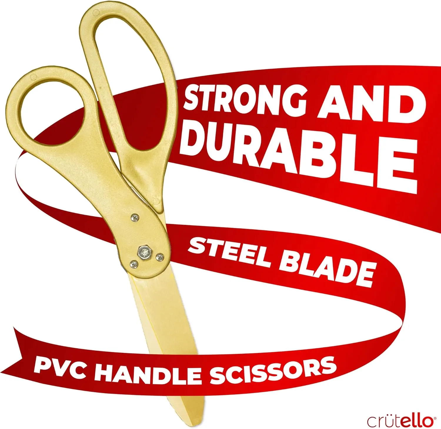 Crutello Ribbon Cutting Ceremony Kit - Grand Opening Ribbons and Scissors - 20" Giant Gold Scissors and 30 Foot Large Red Ribbon 4" Wide - Ceremonial Kit