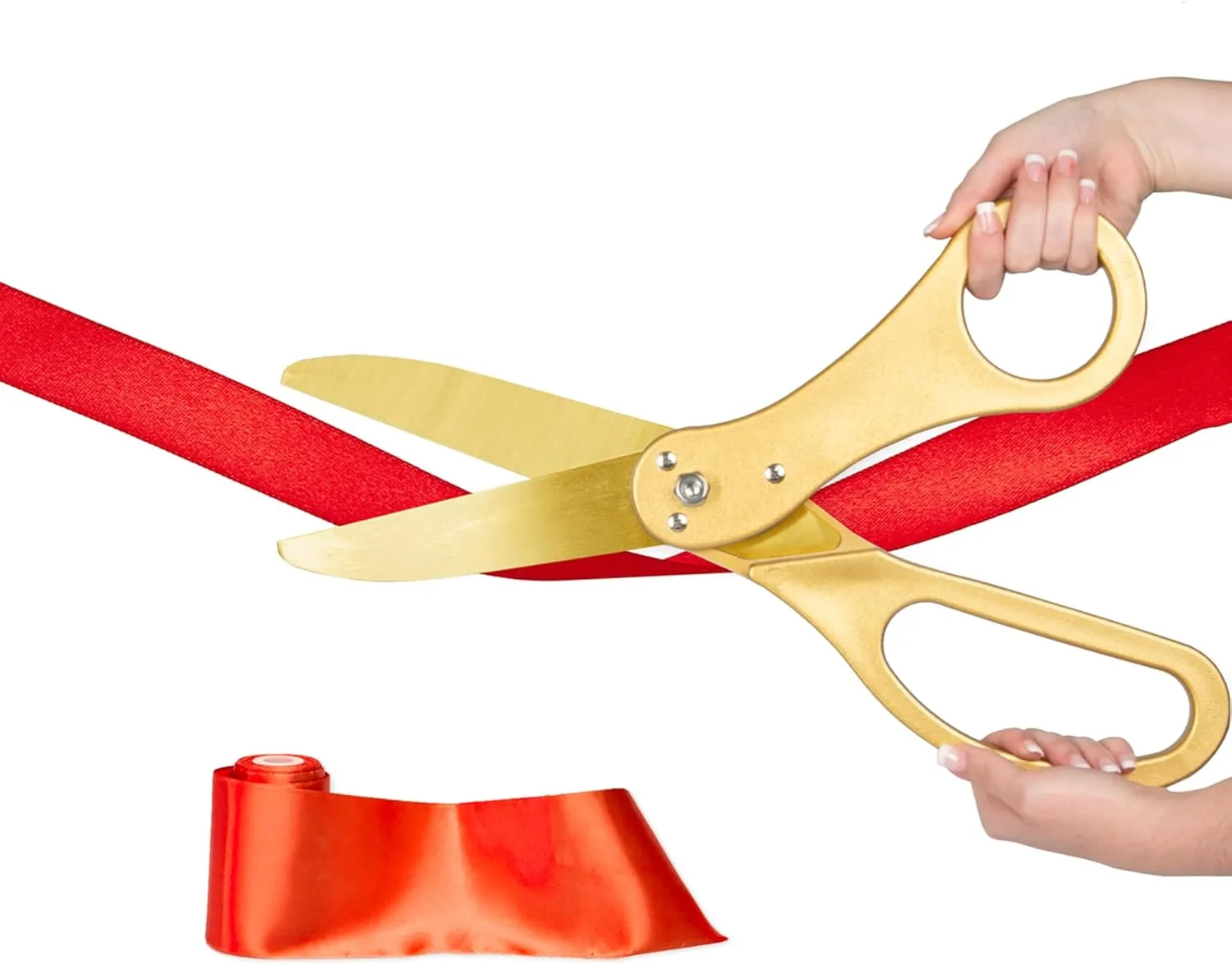 Crutello Ribbon Cutting Ceremony Kit - Grand Opening Ribbons and Scissors - 20" Giant Gold Scissors and 30 Foot Large Red Ribbon 4" Wide - Ceremonial Kit
