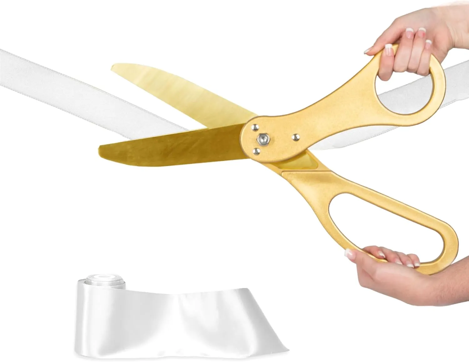 Crutello Ribbon Cutting Ceremony Kit - Grand Opening Ribbons and Scissors - 21" Giant Gold Scissors and 30 Foot Large White Ribbon 4" Wide - Ceremonial Kit