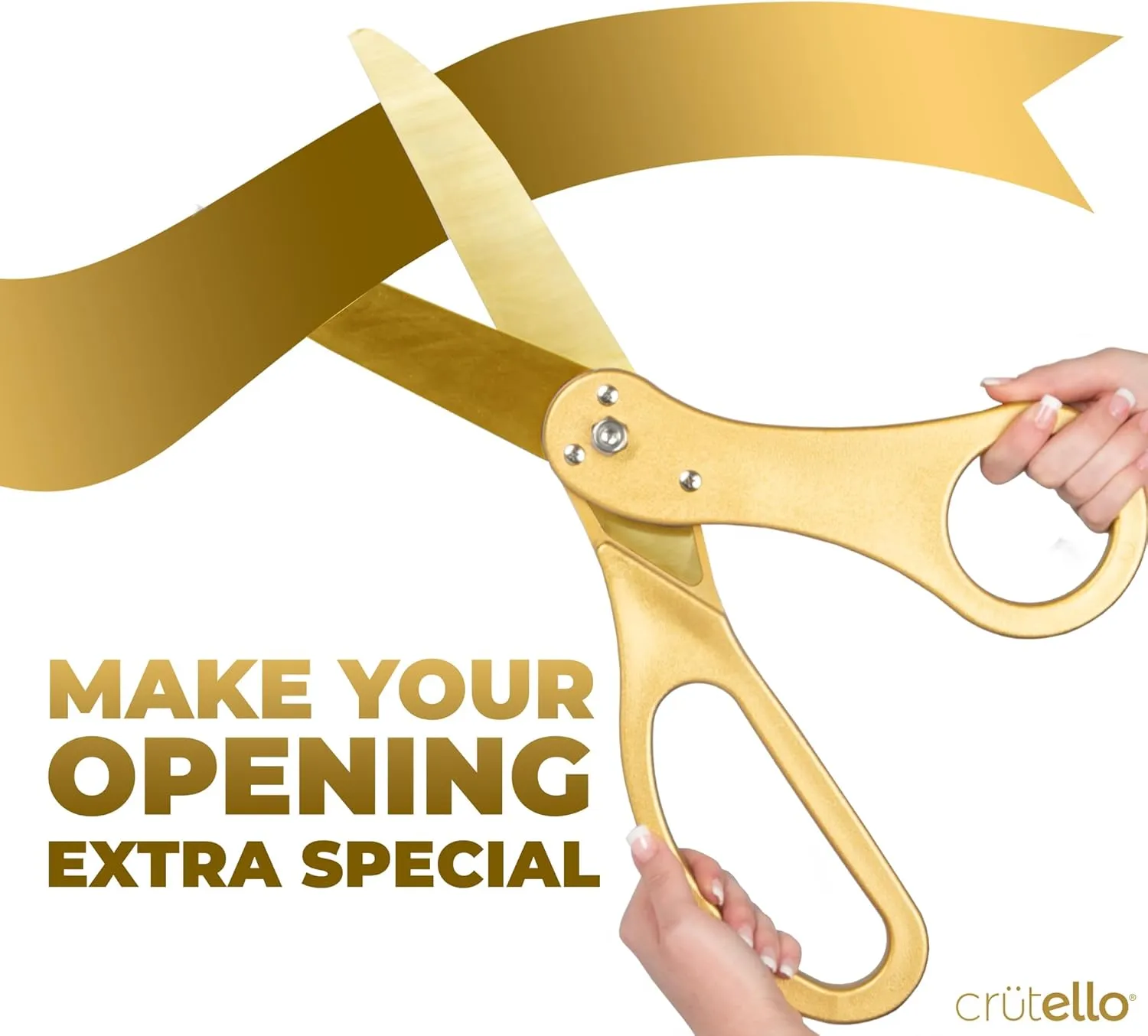 Crutello Ribbon Cutting Ceremony Kit - Grand Opening Ribbons and Scissors - 21" Giant Gold Scissors and 30 Foot Large White Ribbon 4" Wide - Ceremonial Kit