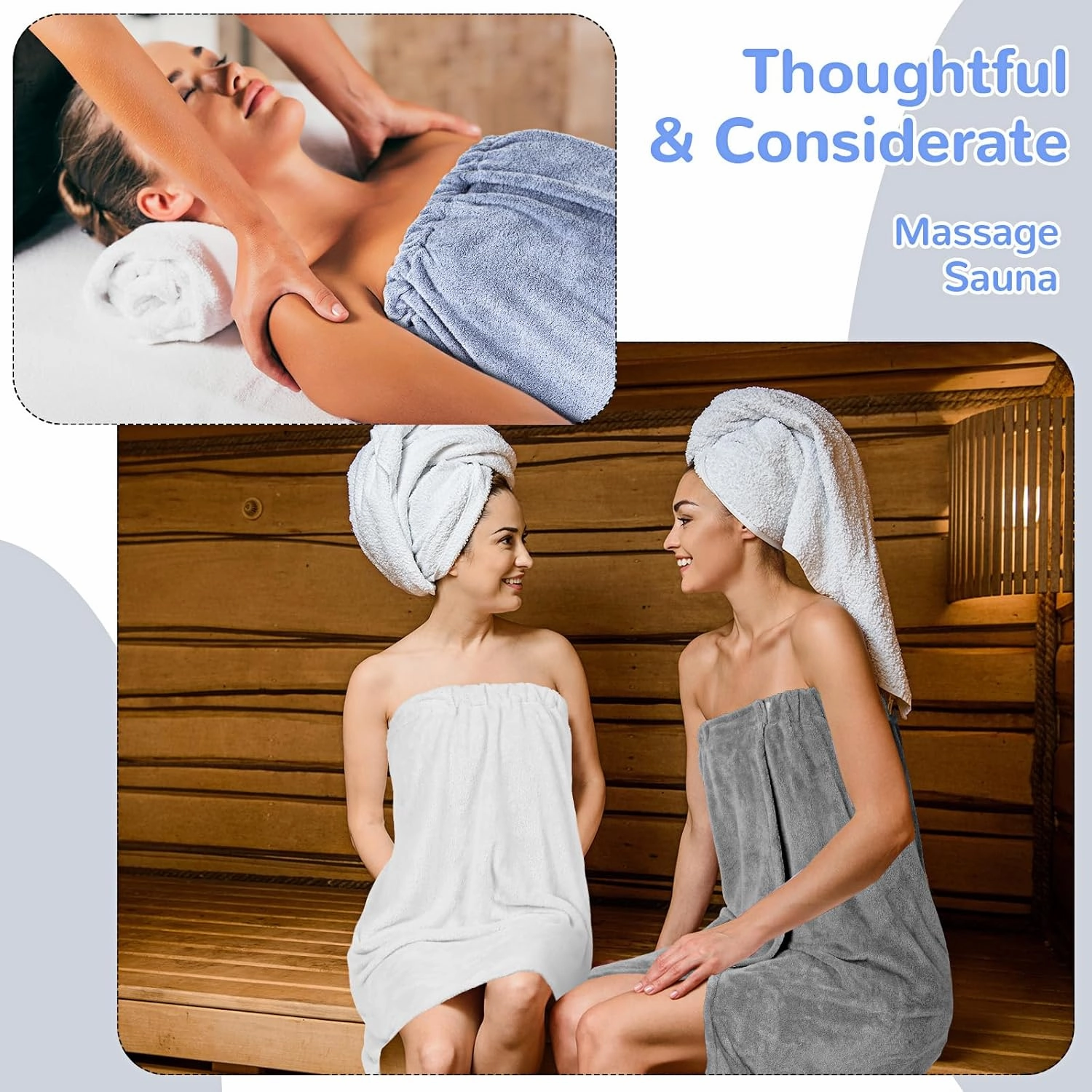 Cuffbow 3 Pcs Towel Wrap for Women Spa Body Robe Full Length Female Bath Shower with Adjustable Closure Elastic Top Plush