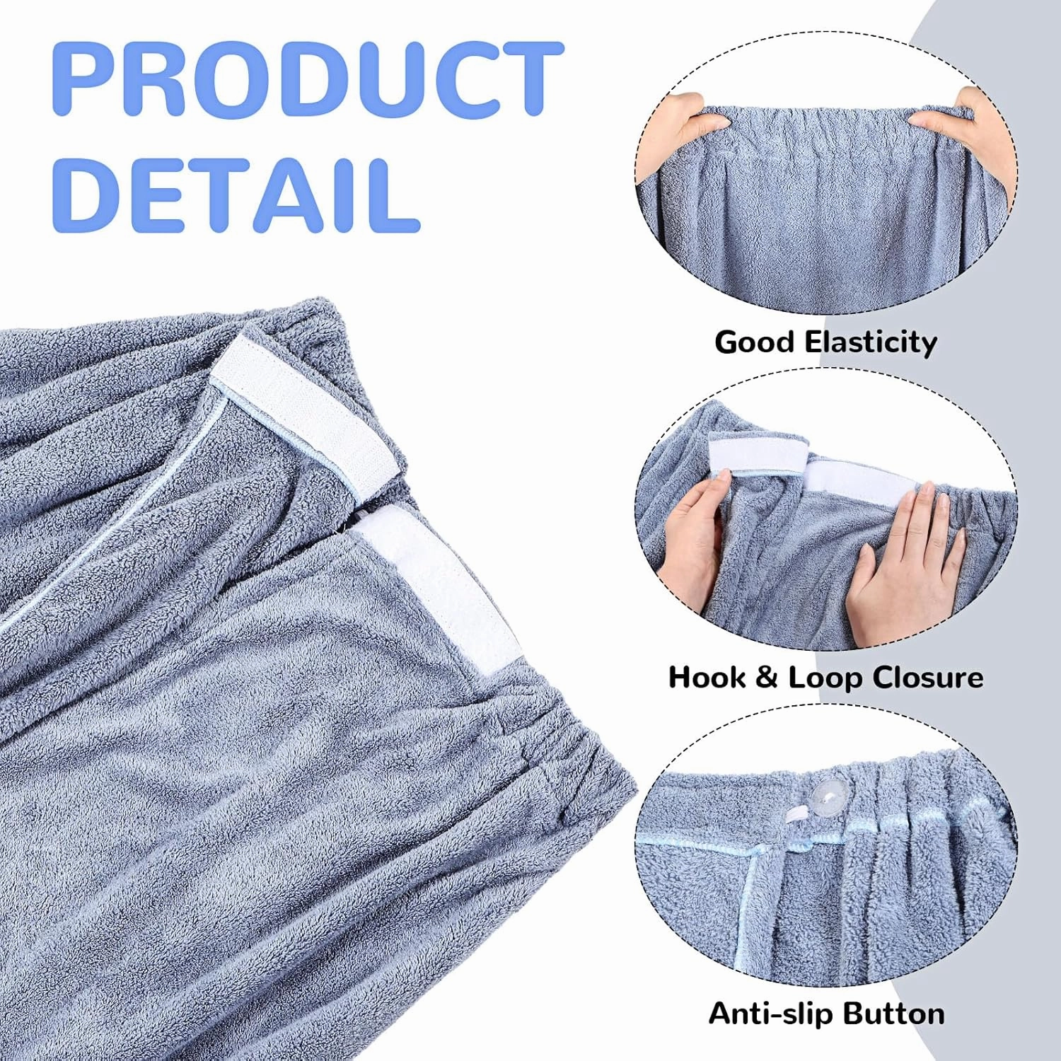 Cuffbow 3 Pcs Towel Wrap for Women Spa Body Robe Full Length Female Bath Shower with Adjustable Closure Elastic Top Plush