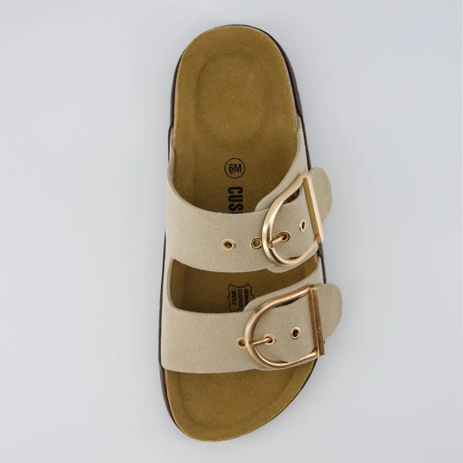 CUSHIONAIRE Brook Women’s Suede Double-Buckle Cork Footbed Slide Sandals with Memory Foam Comfort
