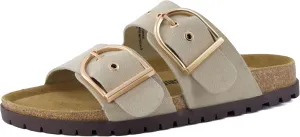 CUSHIONAIRE Brook Women’s Suede Double-Buckle Cork Footbed Slide Sandals with Memory Foam Comfort