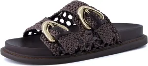 CUSHIONAIRE Waffle Women’s Braided Slide Sandals with Dual Adjustable Buckles – Memory Foam Footbed Slip-On Comfort Slides