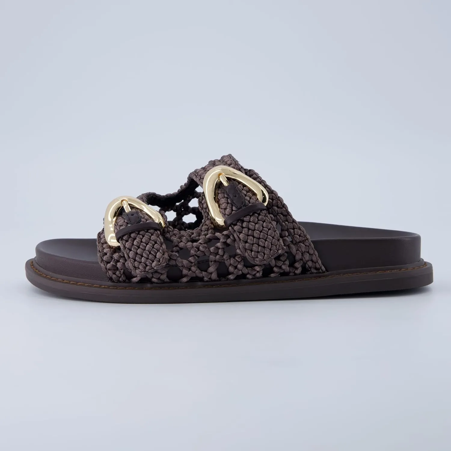CUSHIONAIRE Waffle Women’s Braided Slide Sandals with Dual Adjustable Buckles – Memory Foam Footbed Slip-On Comfort Slides