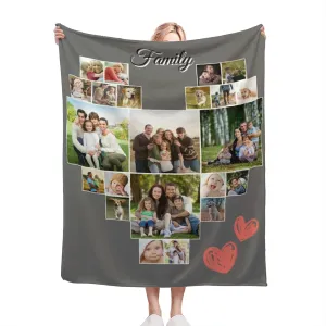 Custom Blanket with Photos Customized Photo Collage Blanket Soft Fleece Throw Blanket Personalized Picture Blanket Gift for Family Heart Collage Blanket 22 Photos (50×60 in)