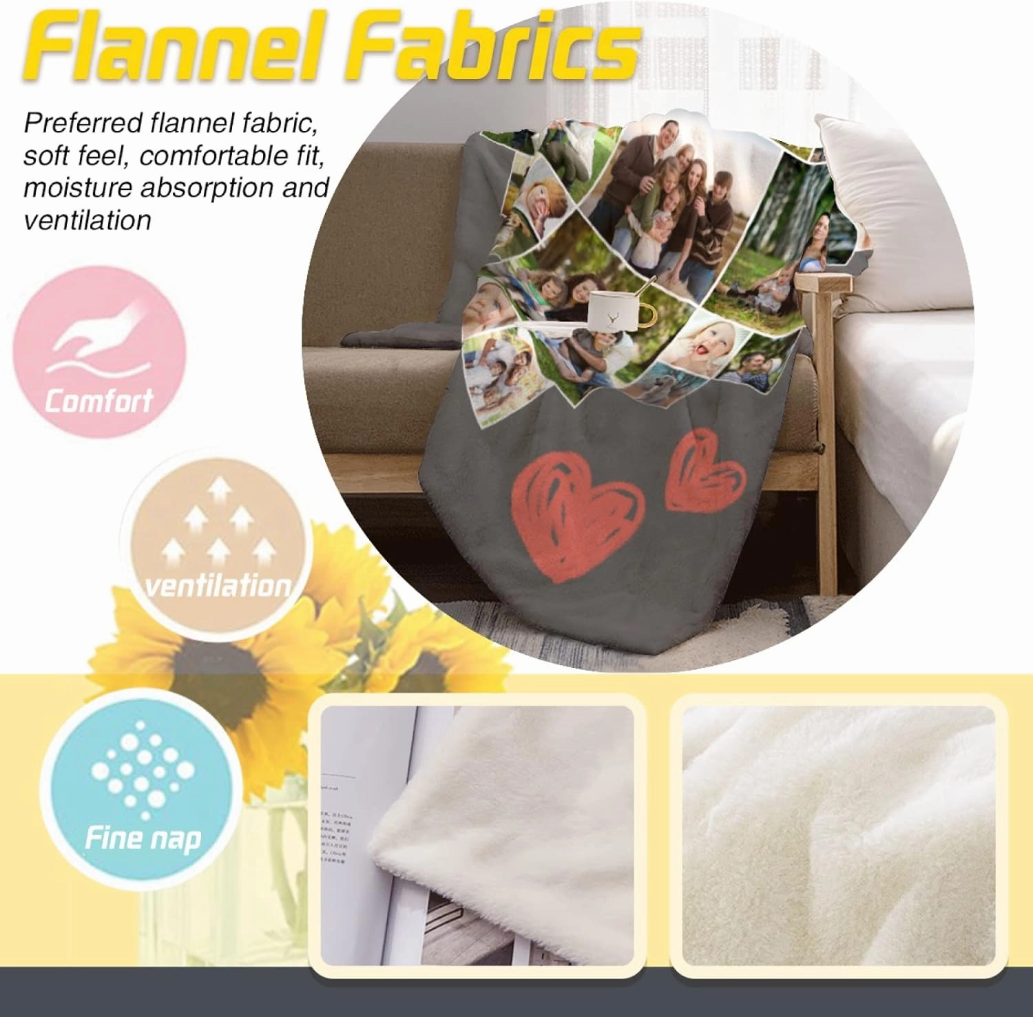 Custom Blanket with Photos Customized Photo Collage Blanket Soft Fleece Throw Blanket Personalized Picture Blanket Gift for Family Heart Collage Blanket 22 Photos (50×60 in)